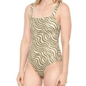 Andie Azzura One Piece Bias Stripe Olive Swimwear Bathing Suit Size M New